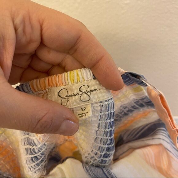 Jessica Simpson Girls Midi maxi button front Dress Stripe boho smocked cotton 12 - Picture 11 of 12